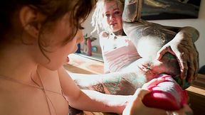 Skinny and inked lesbians love to play in a sunlight