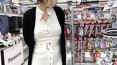 Gigantic tits jiggling in public white dress with no bra mom walks for POV shop