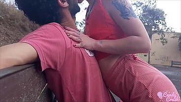 Teen peeing and sucking in public square