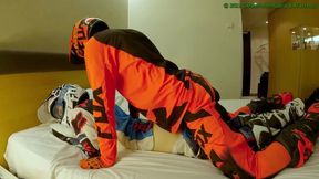 Hard Fucking my boyfriend, cum in his hole while he jerks on my MX boots
