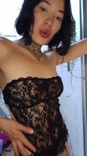 Naughty tattooed girl smokes on her stepfather's terrace - Juanita Rivas