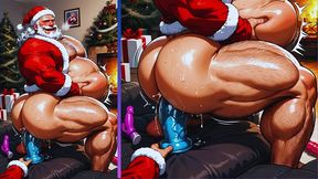 old, chubby gay man shows off his big, round ass while being fucked dressed as santa claus. anime hentai animation