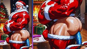 old, chubby gay man shows off his big, round ass while being fucked dressed as santa claus. anime hentai animation