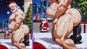 old, chubby gay man shows off his big, round ass while being fucked dressed as santa claus. anime hentai animation