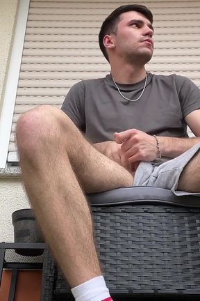 Russian Boy Plays with His Cock on the Terrace. Very Risky