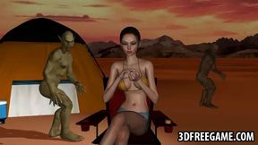 3D Babe Gets Double Teamed By Goblins Outdoors For Bizarre Anime Fun