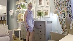 Blonde Horny in Public Place - Flashing at Furniture Shop