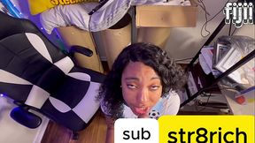 Ebony 18YO gives face-fucked blowjob and rides cock in doggystyle