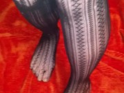 Fishnet foot tease with small cute feet from BabyB