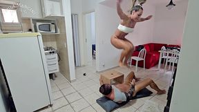 naughty goddess jumping high on the brat