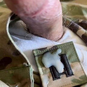 snuck the rank off my commander&#039;s OCP and shot a load of cum on it!