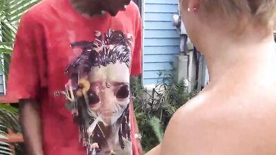 TRACY LICKS....Gets caught by Naughty Neighbor!