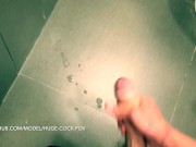 Huge hairy 8 inch cock explodes a massive load on the floor public toilet