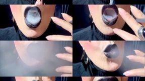 You are my ashtray -Black cigarette, black lipstick, deep inhalations and smoke in the face close-up- Pov- Coughing - Yellow teeth