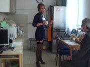 Young russian mistress humiliates and fucks a submissive man - part 1