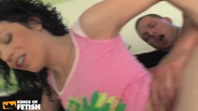 Brunette Slut Gets Mouth Filled with Load by a Man After Deep Pussy and Ass Fucking