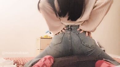 Petite Asian girl dry humping pillow cumming in panties