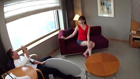 Japanese college babe with big tits and pretty face in a model audition