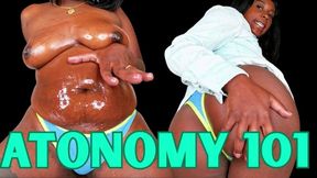 Autonomy Class - Oily Body Tour - A belly button fetish scene featuring: navel, belly fetish, chubby, ebony, oil, jerk off instructions, and sex-ed - 1080 MP4