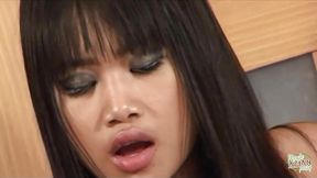 A nasty Asian who plays with exotic gadgets gets a cockshit in her hairy twat