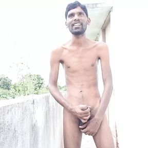 Rajesh masturbating outdoors, spitting on dick, moaning, showing ass, butt, spanking and cumming