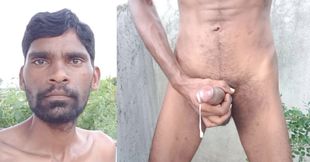 Rajesh masturbating outdoors, spitting on dick, moaning, showing ass, butt, spanking and cumming
