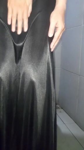 Masturbating Wearing Satin Silk Singer Gown   Clip 1