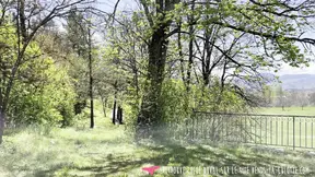 Hot French couple fucks outdoors and she swallows his cum