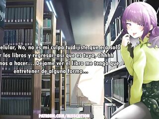 Chica en la biblioteca audio