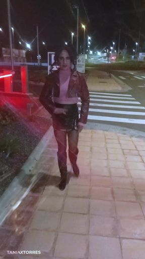 taniax wearing short miniskirt and no panties,walking like a streetwhore