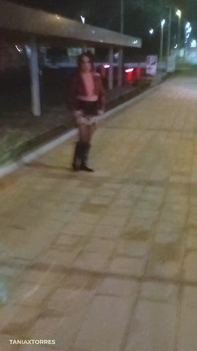 taniax wearing short miniskirt and no panties,walking like a streetwhore