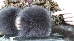Pretty girl with braided hair teases and cums from fur toys