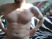 Shirtless guy wake up stretching