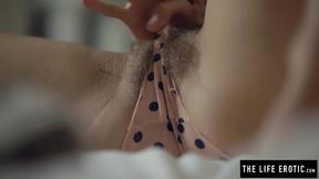 ”Puffy nippled milf masturbating at home through her wet panties”