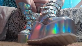 Silver Holographic Goth Boots