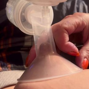 Amateur Breast Milk Pumping. Up Close Spray.