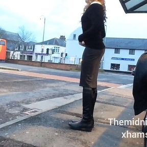 Crossdresser flashing at the bus station (edited)