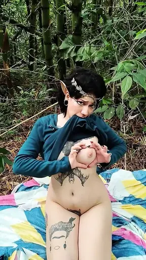 Risky session with an Elf in the forest leads to naughty spanking and