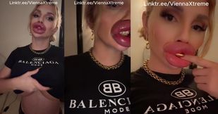 Playful Lip Tease in a Tiny Top Showcasing Stunning Curves