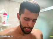 No hands water masturbation. Letting the stream of water fall on my big uncut cock until I cum