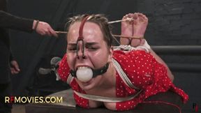 Annabelle in red - Hogtie, bastinado, ballgag, nosehook (UHD 4K MP4)