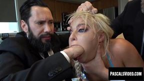 Busty London River is dominated and ravaged in threesome
