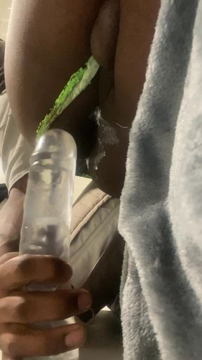 Black Solo Anal Sliding Green Jockmail Thong to the Side