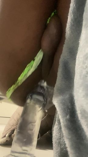 Black Solo Anal Sliding Green Jockmail Thong to the Side