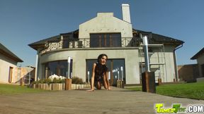 ”Curly cute teen's mouth tamed by their cocks”