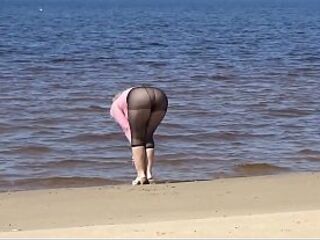 Humorous mother i'd like to fuck with nylon butt and melons on beach