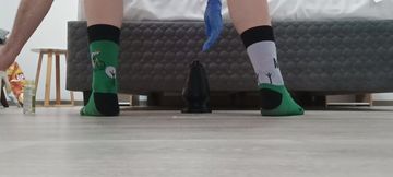 Anal massage with huge buttplug