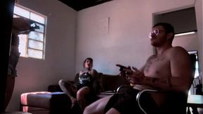 Behind the scenes of the recording sucking Carmona playing video games