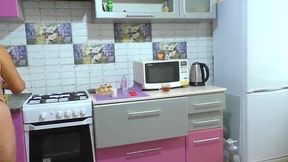 Stepmom in Thongs Caught in the Kitchen: A Tempting Encounter with Her Stepson
