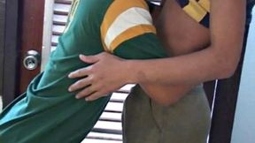 Pom peels New's pants down and gently licks shaft, not long before New's cock grows to full size.